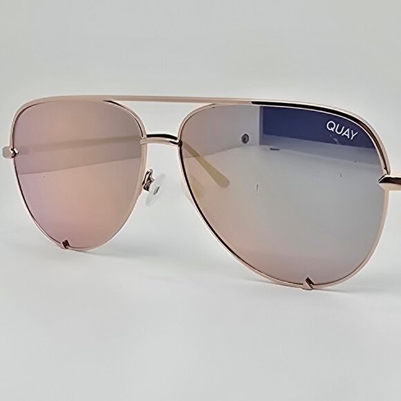 Quay Australia High Key Gold Frame Gold Mirror Lens Oversized Aviator Sunglasses - Picture 1 of 16
